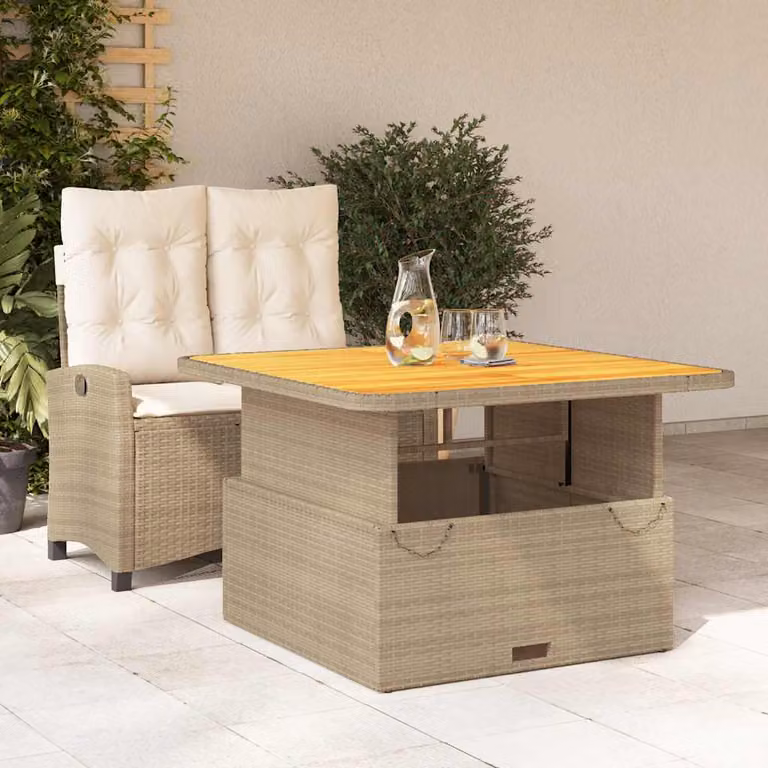 Set da pranzo da giardino vidaXL in legno di acacia oliato con cuscini beige e marroni