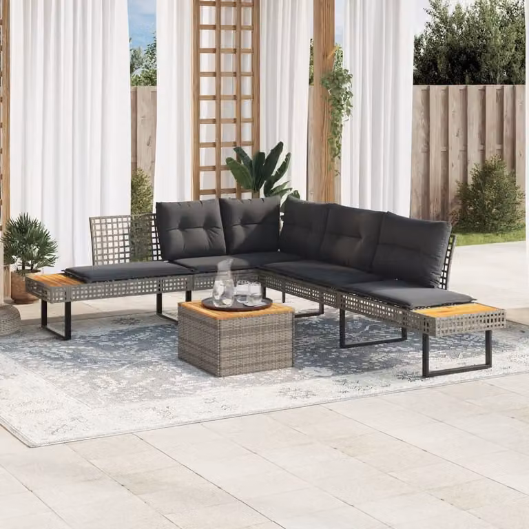vidaXL Set Divani da Giardino 2pz con Cuscini Grigio Polyrattan Acacia