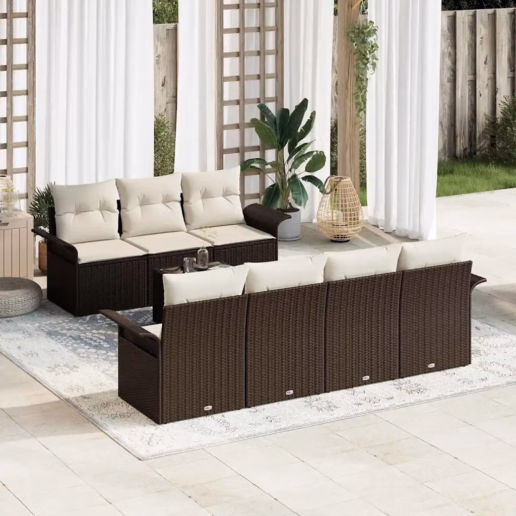 Set Divano da Giardino vidaXL 8 Pezzi a Forma di U con Tavolino e Cuscini Marrone e Beige – 1