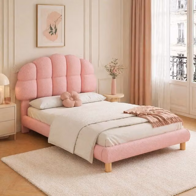 Letto singolo imbottito per bambini e ragazzi 90x200 cm con rete a doghe in legno, rosa