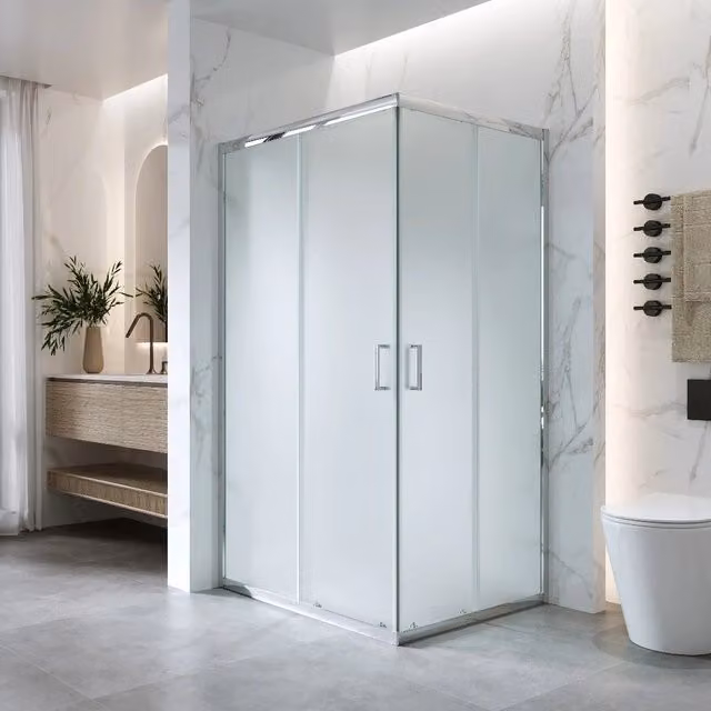 Cabina Doccia Angolare Scorrevole Kiro Rettangolare in Vetro Opaco da 6 mm, L/P/H: 120 x 80 x 185 cm