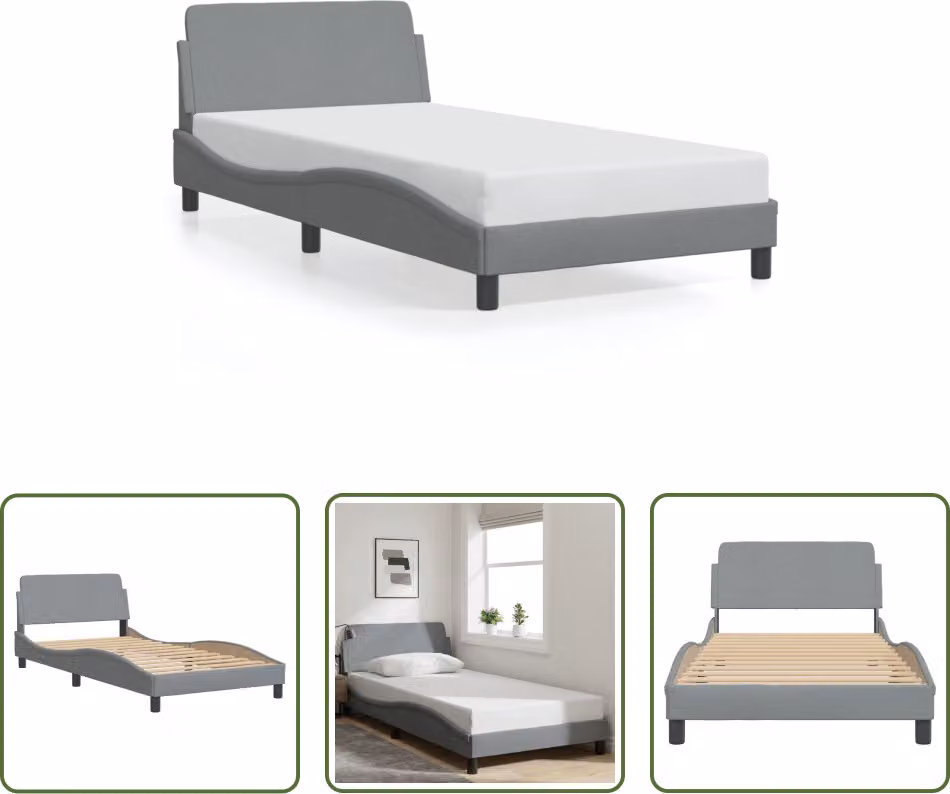 The Living Store Giroletto con testiera in tessuto grigio chiaro 100x200 cm