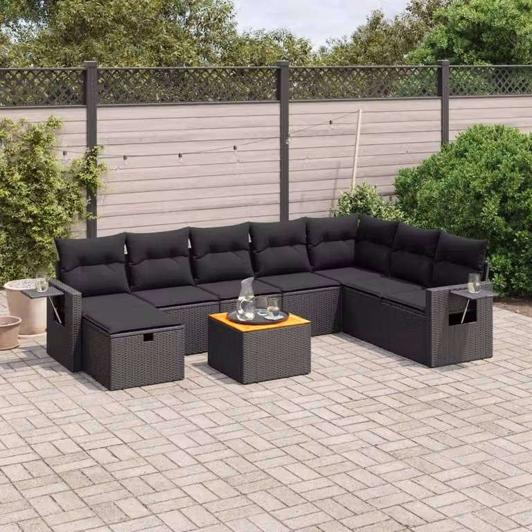 Maison Exclusive - Set da giardino 9 pezzi con cuscini in polyrattan nero