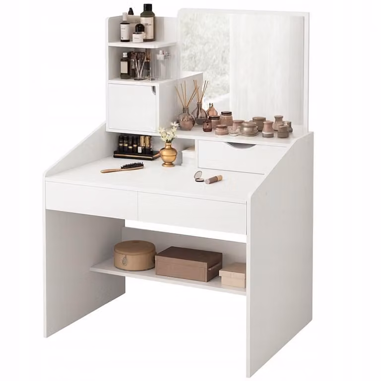 Tavolo cosmetico con specchio per il trucco bianco grande in stile scandinavo