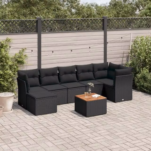 Set Divani da Giardino con Cuscini 8 pz Nero in Polyrattan 3223752