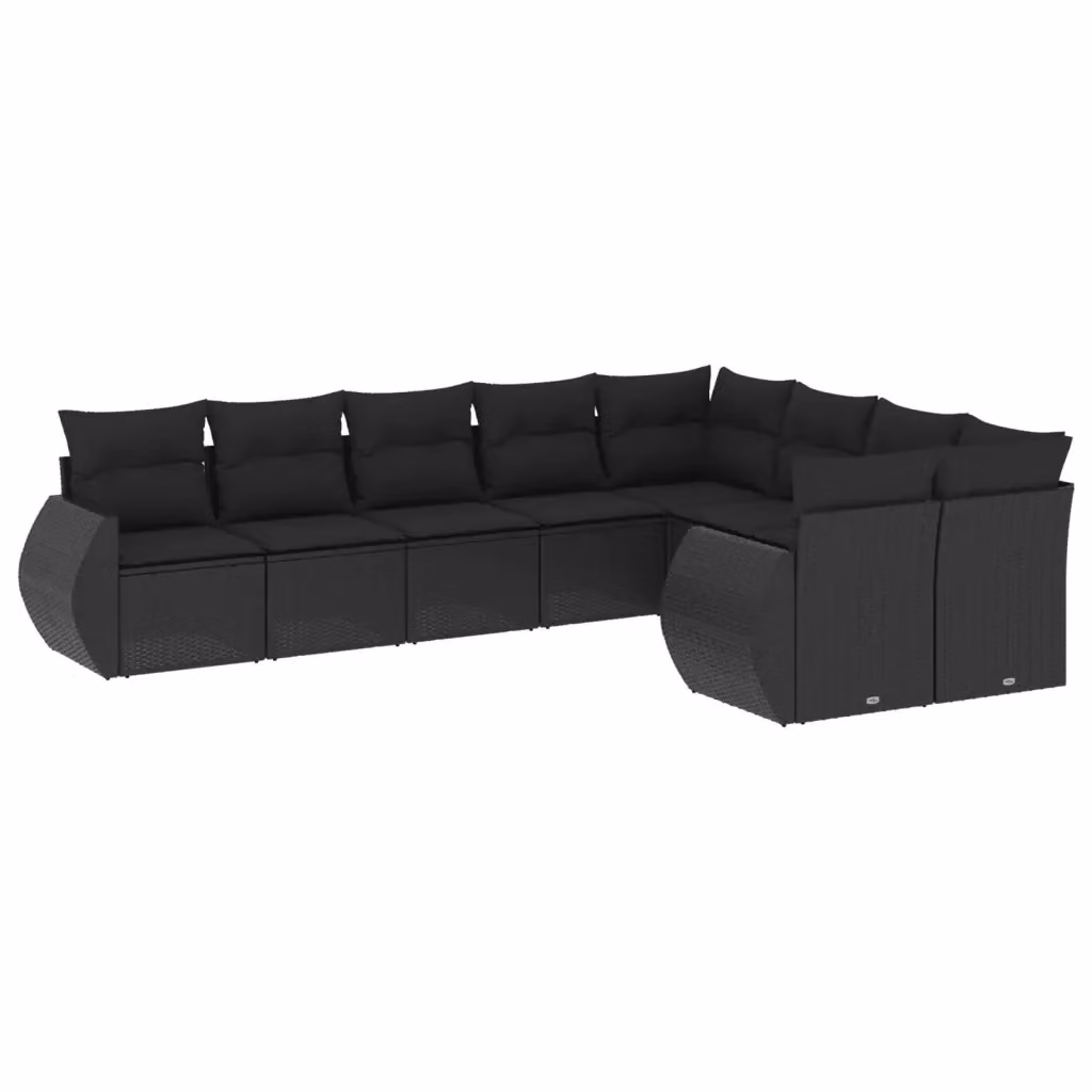 vidaXL Set Divani da Giardino 9 pz in Polyrattan Nero con Cuscini Imbottiti e Coperture Rimovibili – 2