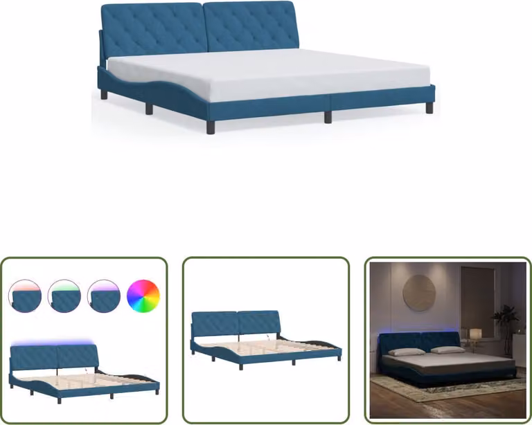 The Living Store Struttura letto con luci LED Blu 200x200 cm Velluto