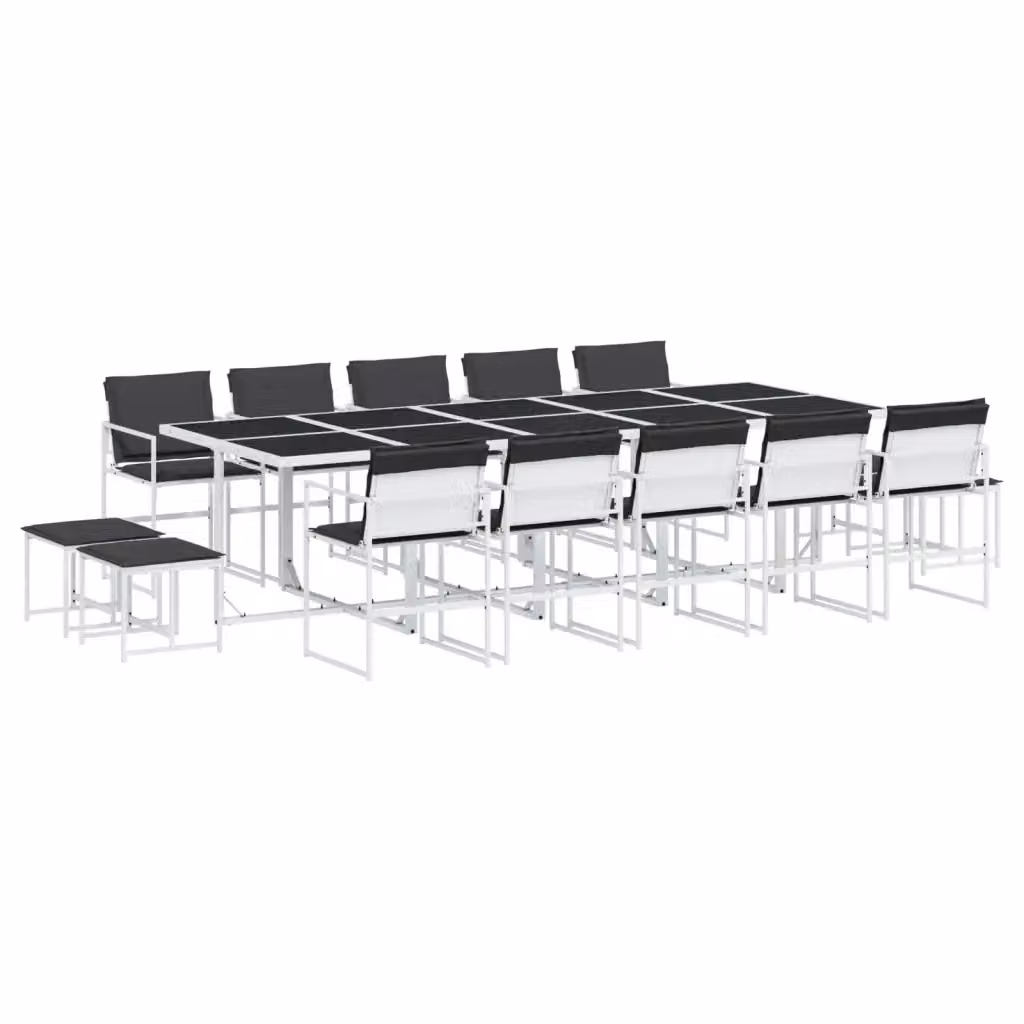 vidaXL Set da Pranzo da Giardino 15 pz in Acciaio Verniciato con Piano in Vetro Bianco e Antracite – 2