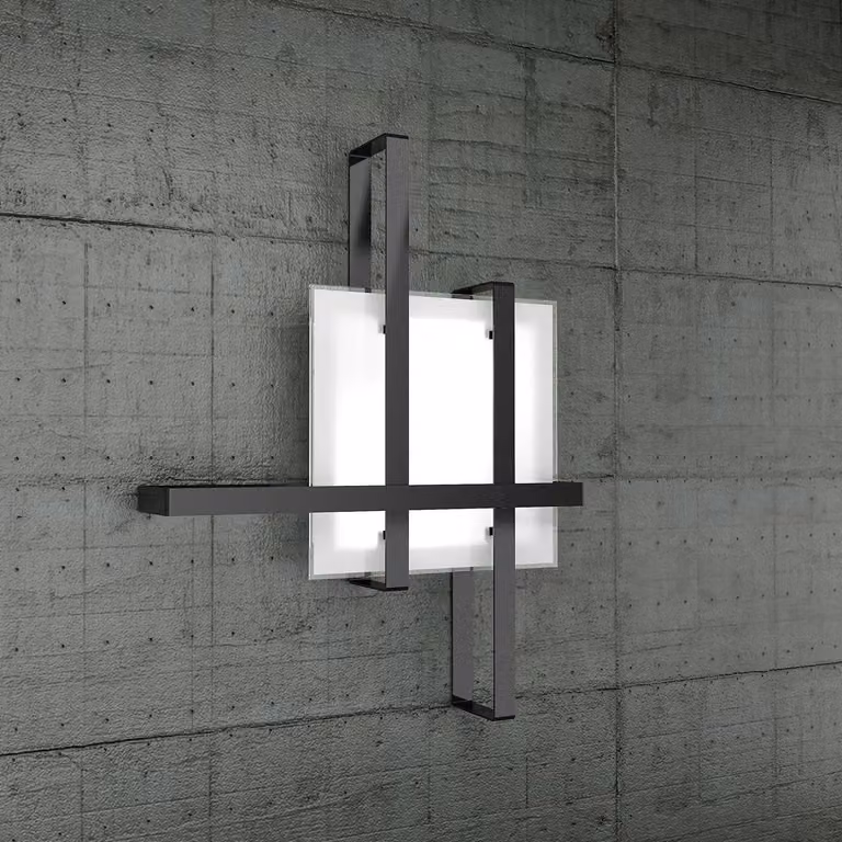 Plafoniera Industrial-Minimal Cross Metallo Nero Vetro Bianco 2 Luci E27 70Cm