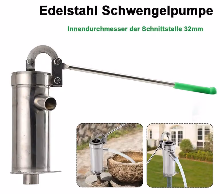 Pompa manuale per pozzi - Pompa manuale sommergibile - Acciaio inossidabile 202 - Funziona senza elettricità - Ideale per giardino, parco e uso domestico - Adatta per profondità fino a 10 metri