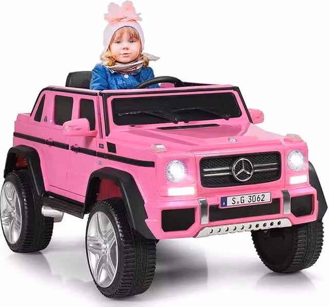Mercedes Benz Macchina Elettrica per Bambini 12V, Veicolo Elettrico con Luci LED e Chiusura di Sicurezza, Macchina Cavalcabile per Bambini 3-8 Anni (Rosa)