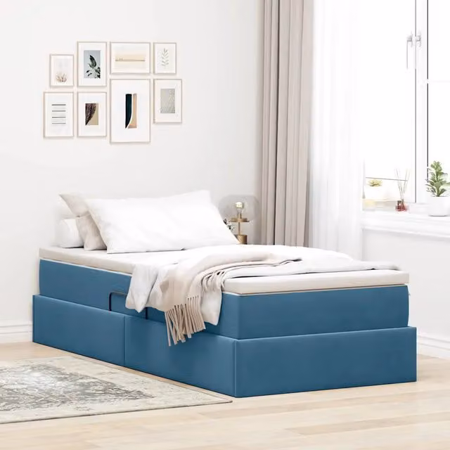 Letto con contenitore e materasso Blu Scuro 100 x 200 cm 3370285