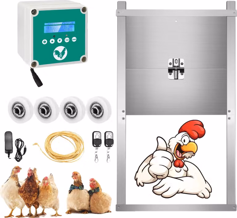 Porta automatica per pollaio, con controllo tramite timer, sensore di luce, alimentazione a 220V, inclusa la porta