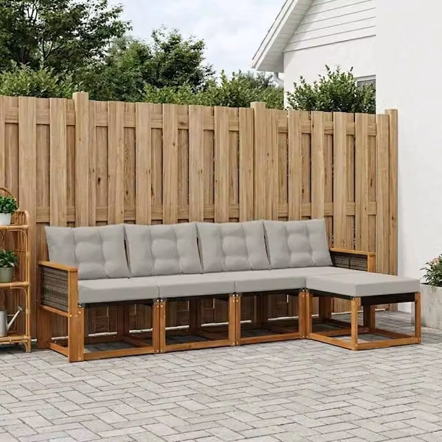 Set di divani da esterno 5 pz Naturale e Grigio Chiaro 3381883