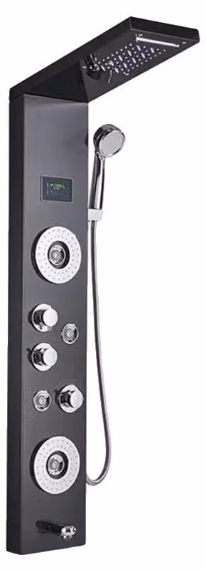 Pannello doccia, illuminazione a LED integrata, getti per il massaggio del corpo, nero 8006
