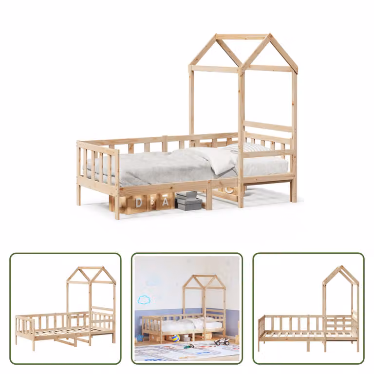 The Living Store Letto da giorno con tetto 80x200 cm in legno di pino massiccio