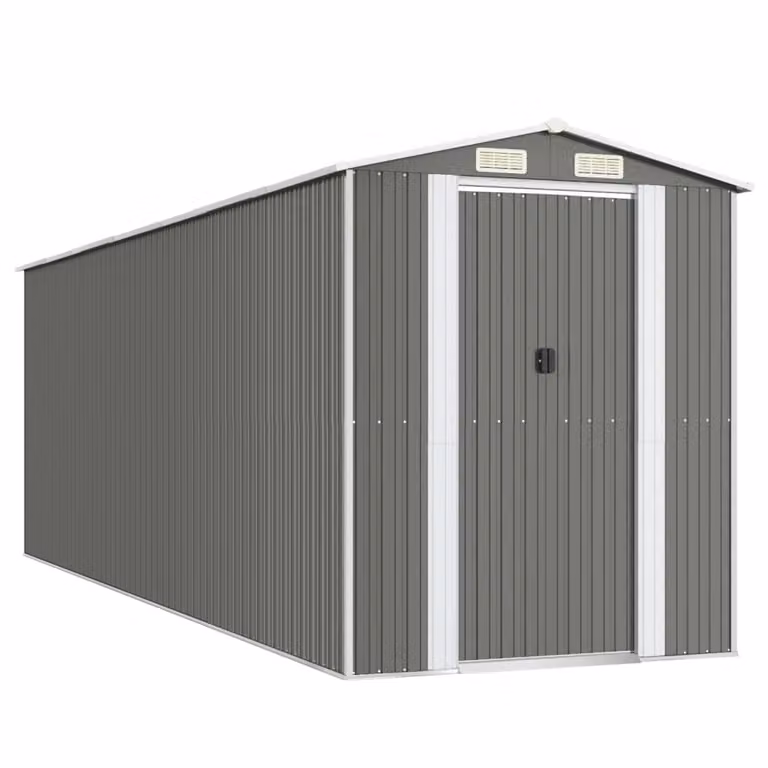 Capanno da Giardino Grigio Chiaro 192x606x223cm Acciaio Zincato