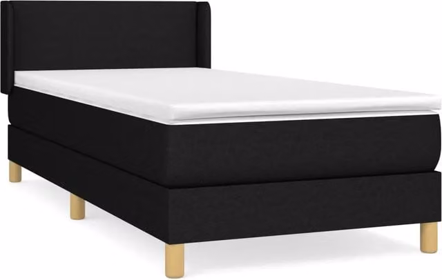 Letto singolo | Letto per adulti | Giroletto a Molle con Materasso Nero 90x200 cm in Tessuto