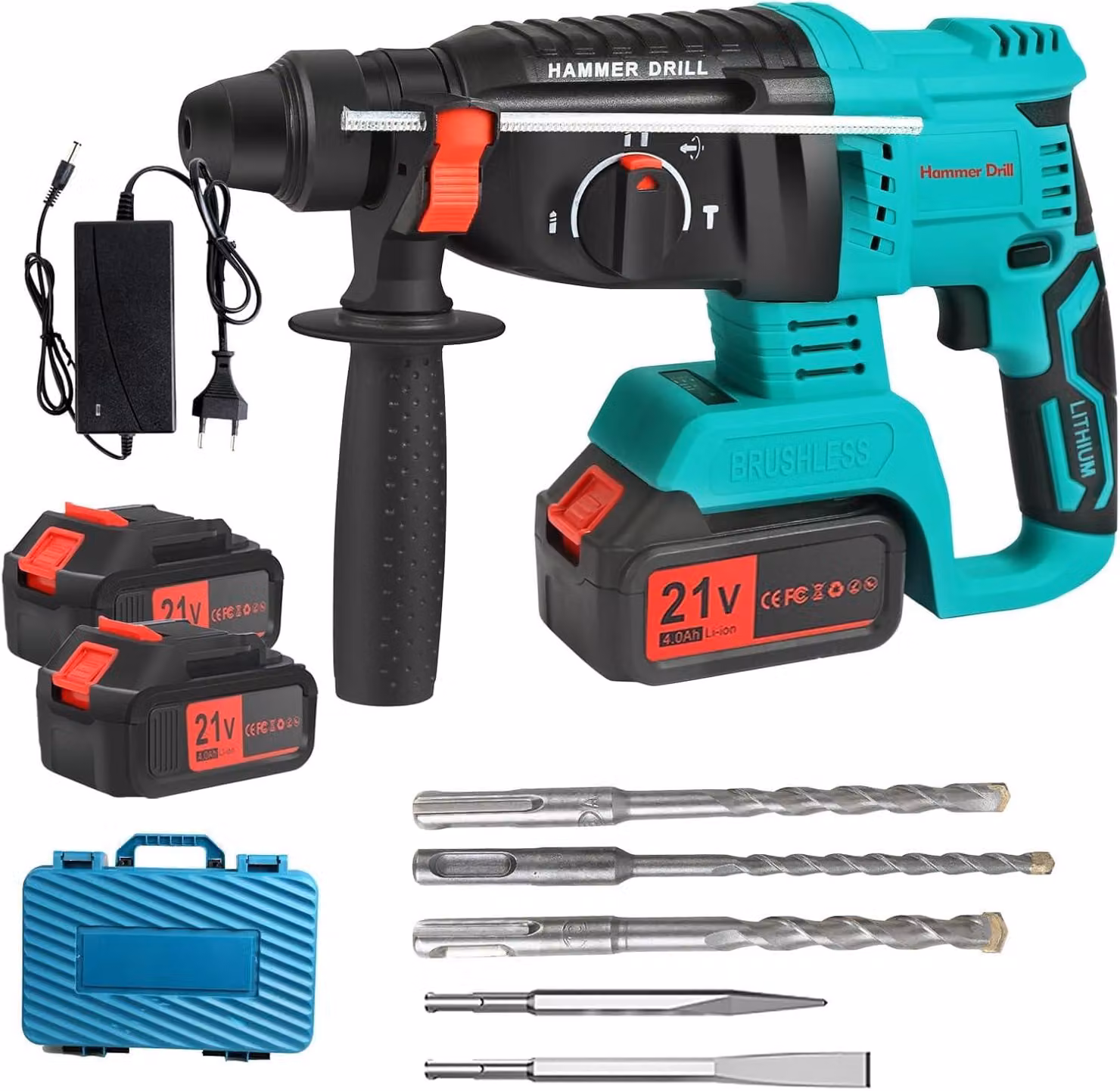 Trapano avvitatore Boorhamer - 21 V - 2 batterie da 4000 mAh - 4,5 J di forza d'impatto