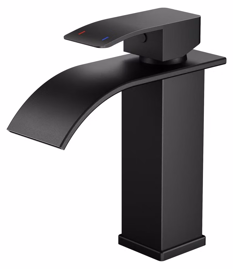 Rubinetto per lavabo a cascata - Miscelatore monocomando - Acciaio inox - Nero opaco - Altezza 110 mm