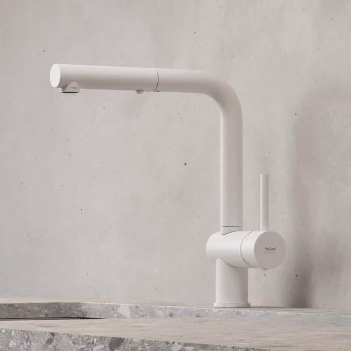 Miscelatore monocomando per cucina Kronenbach, modello Lima, con bocca mobile e doccetta estraibile con 2 tipi di getto