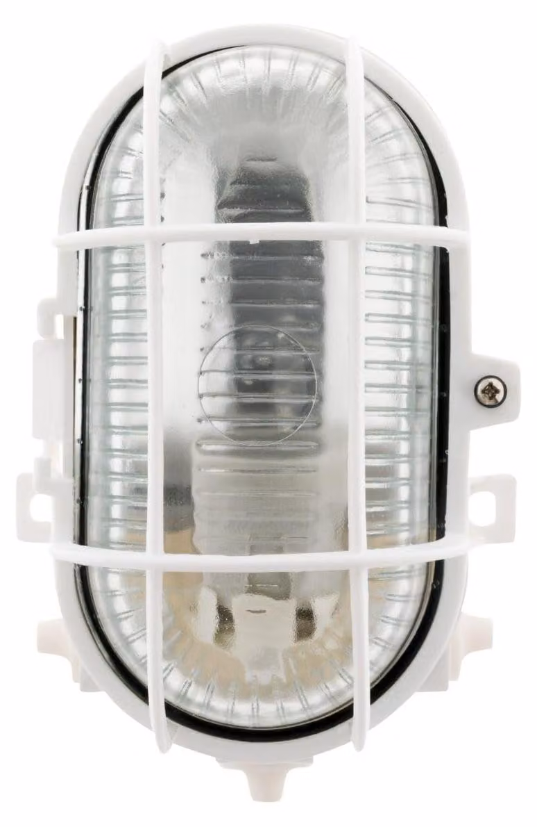 Lampada da esterno ovale, 60W, grado di protezione IP44, attacco E27, materiale: plastica, colore: bianco