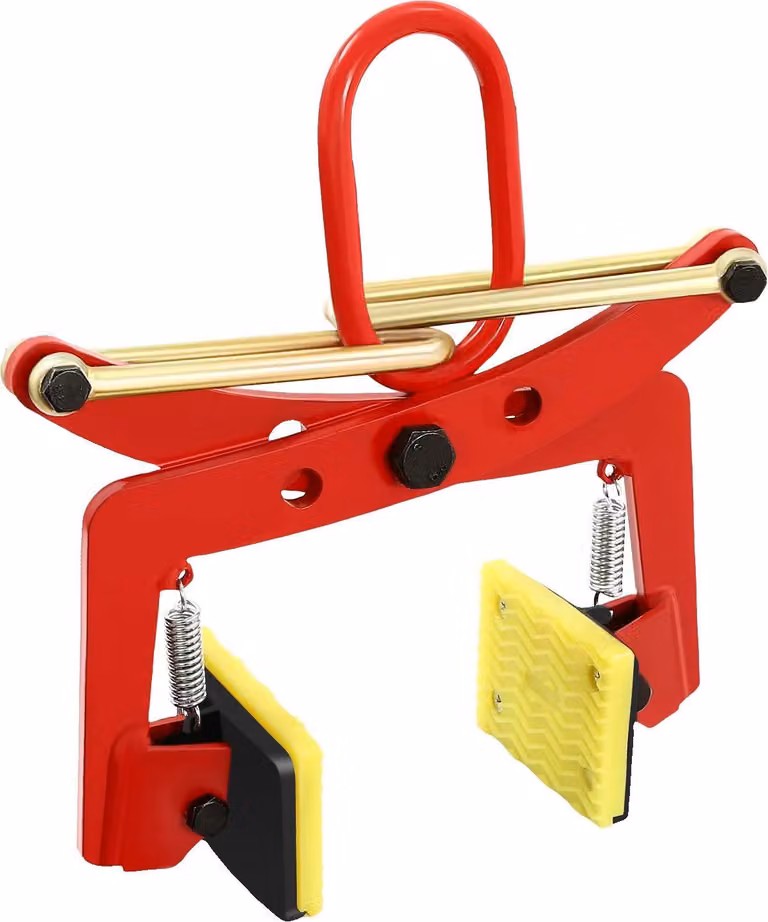 Sollevatore per lastre di pietra - Pinza a morsetto - Portata 330 kg - Per granito/marmo - Sollevamento verticale/parallelo - Cuscinetti antiscivolo inPoliuretano- Gancio ad occhiello - Rosso