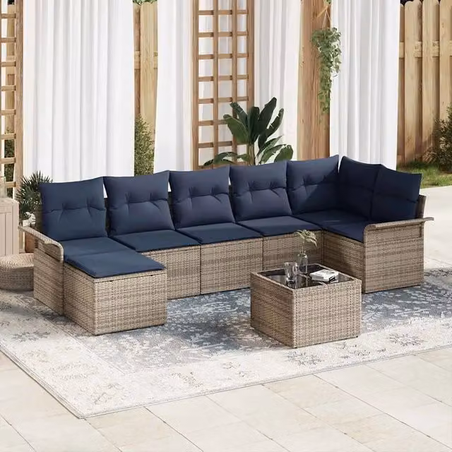 Set Divano da Giardino 8 pz Grigio polyrattan 3345465