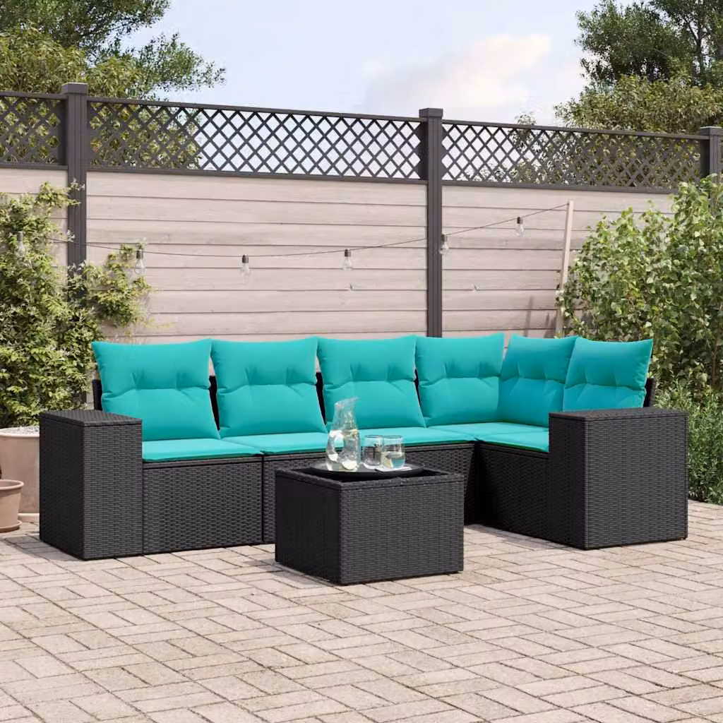 Set da giardino vidaXL in polyrattan nero composto da 6 pezzi con cuscini e tavolino da esterno
