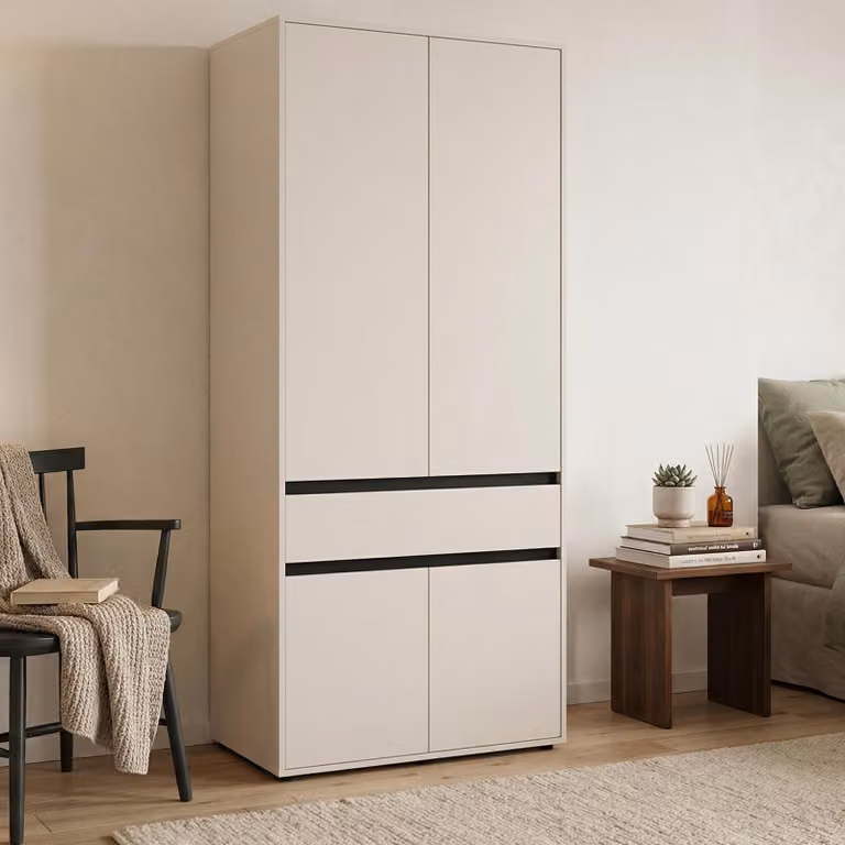 Dmora Guardaroba Grande Vimercati 93x211h cm Bianco, 3 Ripiani Appendiabiti