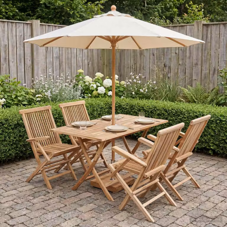 Set di mobili da giardino vidaXL in legno di teak solido marrone composto da 5 pezzi