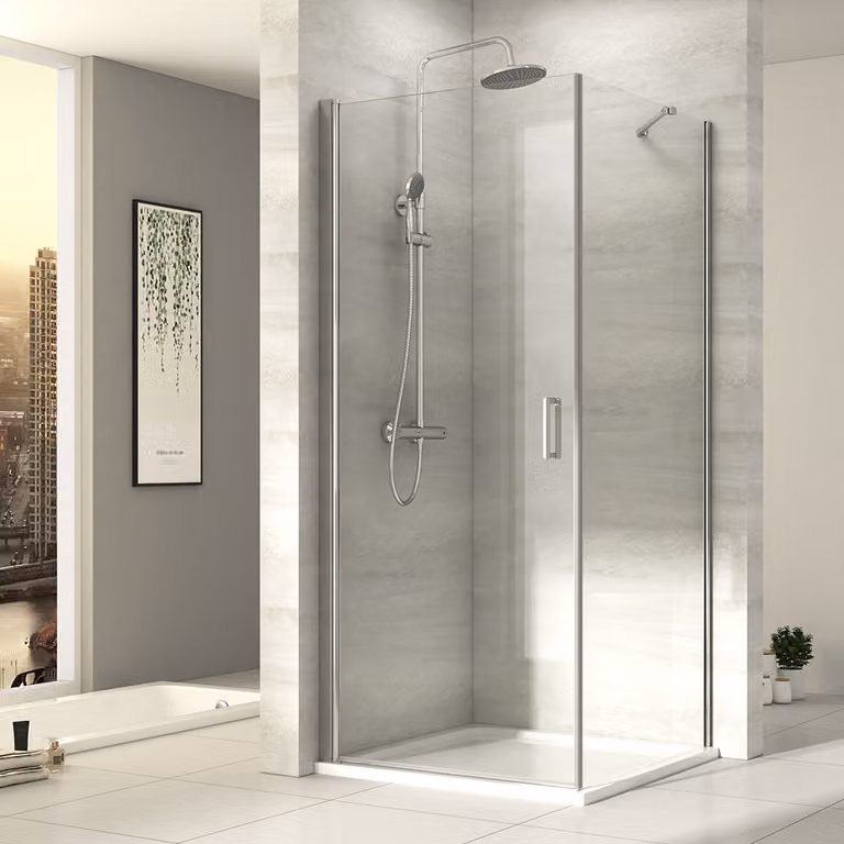 Cabina doccia EMKE 90 x 90 x 195 cm Porta a nicchia Porta a battente Rivestimento Nano Parete doccia Porta a battente Porta doccia Parete laterale Ingresso angolare