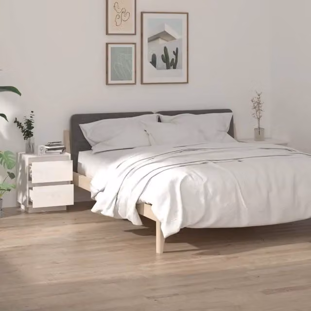 Set di 2 comodini Design Mania bianchi in legno massello di pino L/P/H: 40 x 35 x 50 cm