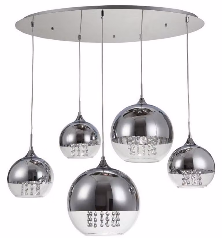 Casa Padrino lampada a sospensione argento Ø 91 x H. 95 cm - Lampada a sospensione con paralumi rotondi e pendagli in cristallo pregiato