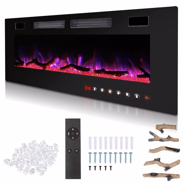 Ikodm, caminetto elettrico da 127 cm, 50 pollici, 750/1500 W, effetto fiamma LED, riscaldatore elettrico a forma di camino, controllo tramite app, telecomando, timer
