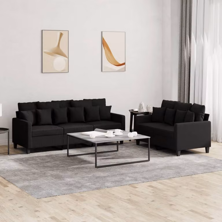 Maison Exclusive - Set divano a 2 posti con cuscini, tessuto nero