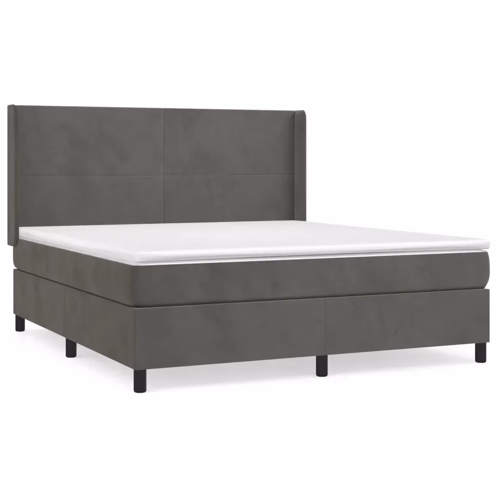 Letto Ibrido vidaXL con Giroletto a Molle e Materasso in Velluto Grigio e Bianco, Struttura in Legno di Larice, L/P/H: 180 x 200 x 128 cm – 2