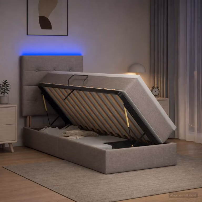 Letto con contenitore e materasso vidaXL con illuminazione LED e porta USB, colore grigio, L/P/H: 90 x 200 x 45 cm