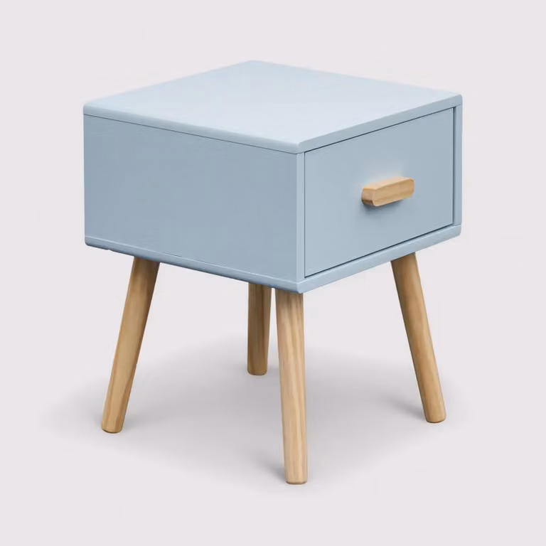 Tazart - Comodino scandinavo celeste e marrone per cameretta bimbi