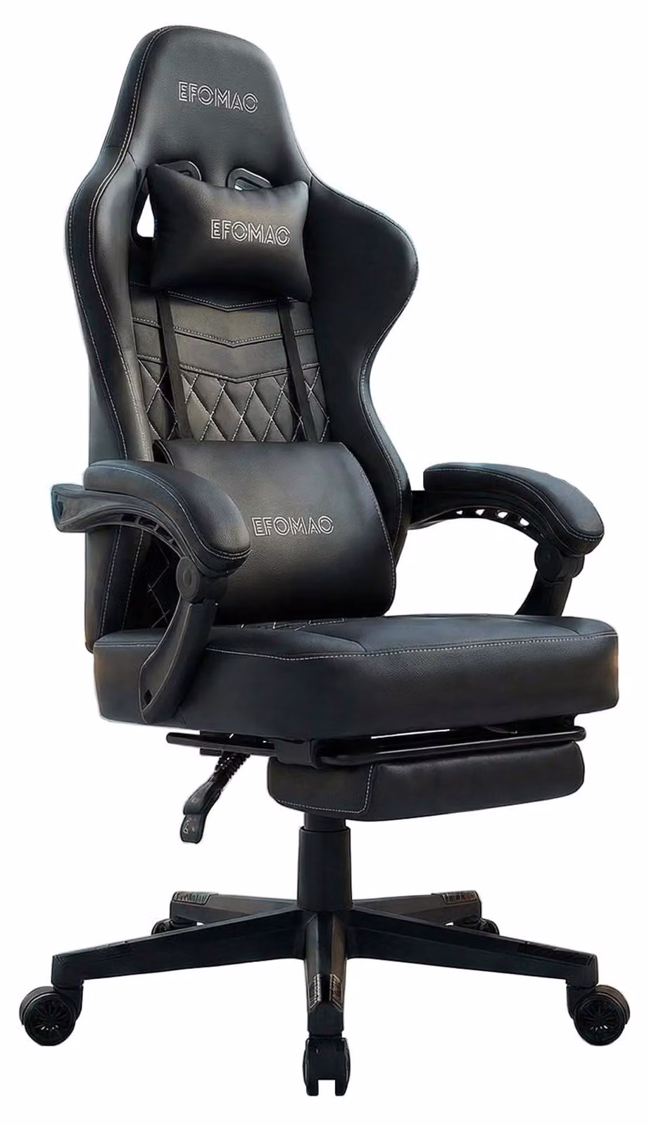 Sedia da gaming ergonomica con poggiapiedi, in ecopelle nera