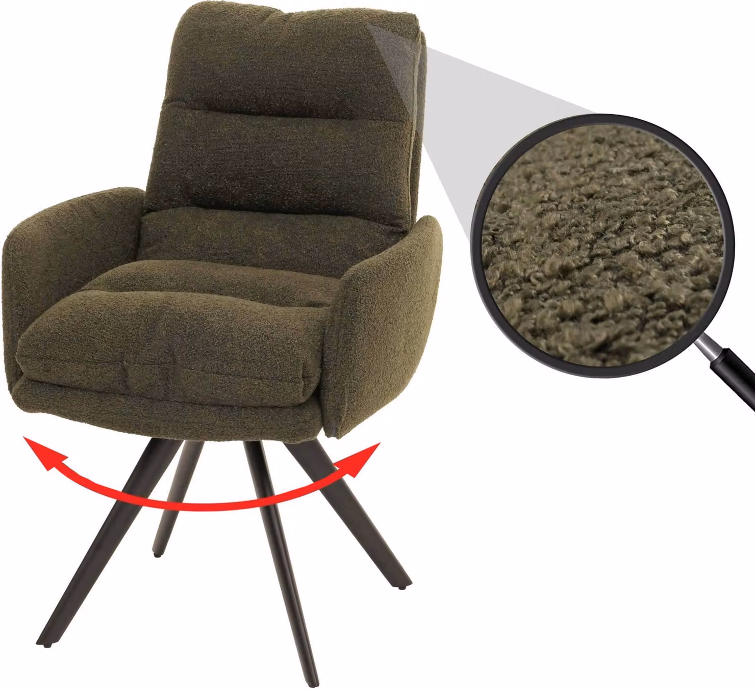 Sedia da pranzo HWC-G66, sedia da cucina sedia, girevole auto posizione tessuto/tessuto bouclé MVG ~ verde, con bracciolo