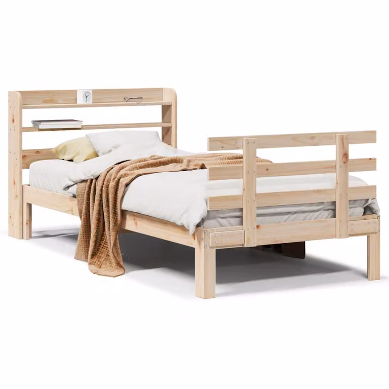 vidaXL Letto con Testiera in Legno Massello di Pino Rustico con Doghe Piatte e Ripiani Laterali