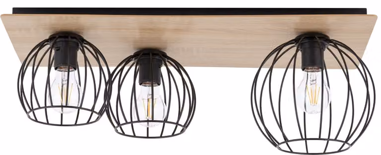 Plafoniera decorativa tripla rettangolare in legno con cestini metallici Cyber 3xE27 15W Sigma Lighting