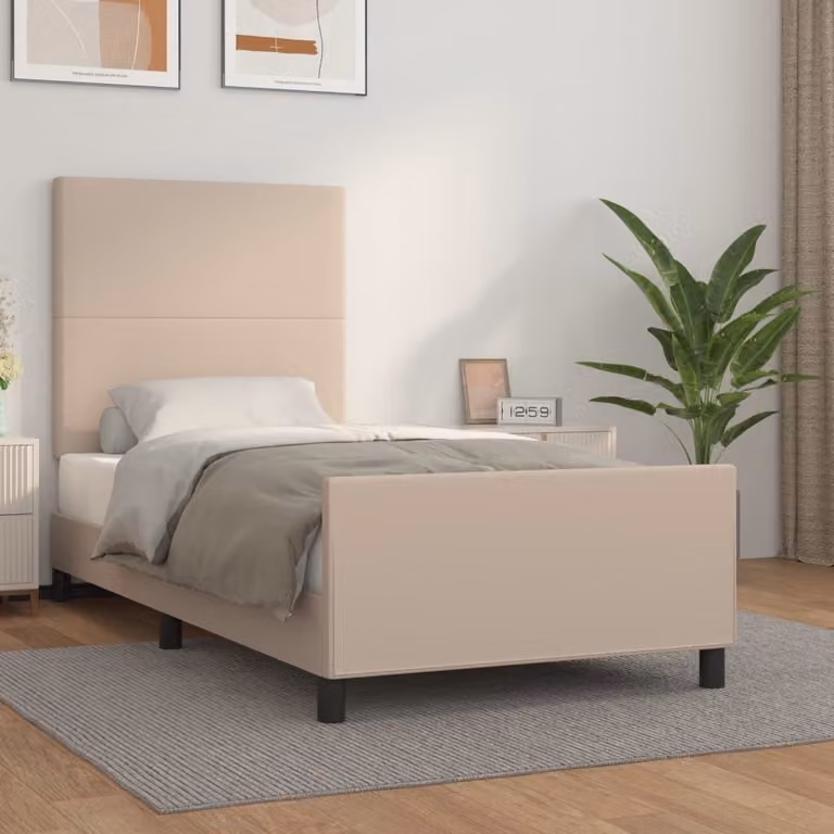 The Living Store Giroletto con testiera cappuccino-marrone 100x200 cm in ecopelle