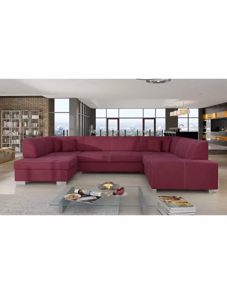 Divano panoramico a U HAVANE MEUBLORAMA rosa, convertibile 6 posti con funzione letto e seduta sollevabile – 2
