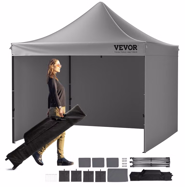 VEVOR gazebo 304.8x304.8x320cm tenda da giardino 500DPoliuretanotessuto argento gazebo pieghevole regolabile in altezza incl. borsa di immagazzinaggio tenda per feste 6-8 persone tenda pop up tenda pieghevole gazebo da giardino per il campeggio