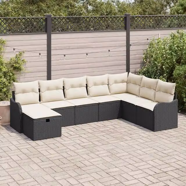 Set di divani 8 pz 8-Numero di posti Nero e Crema polyrattan 3359026