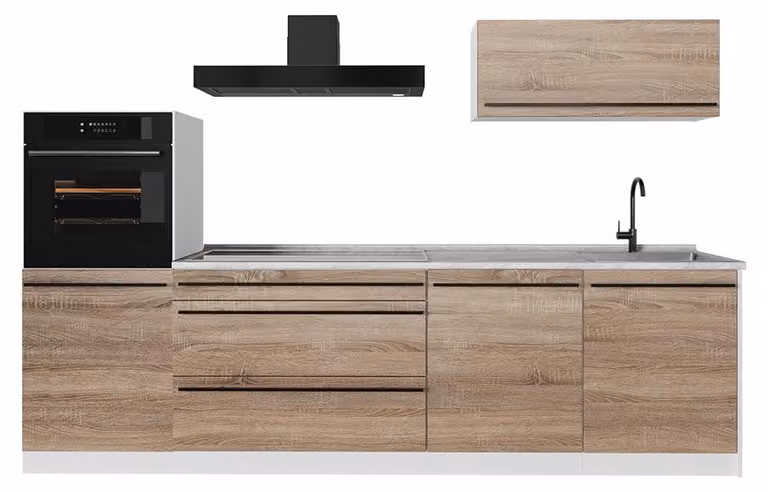 Cucina componibile Vicco R-Line Sonoma/Bianco 280 cm piano di lavoro Marmo, Model 67279