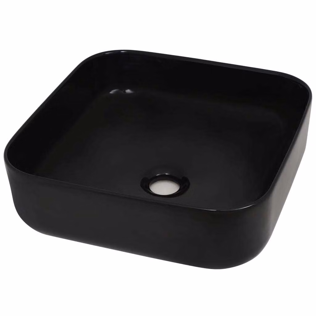 Lavandino Quadrato in Vetroceramica Nero 38x38x13,5 cm