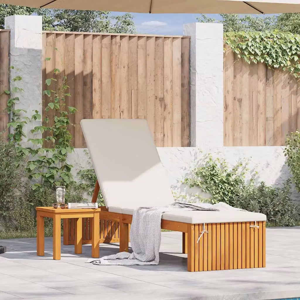 vidaXL Lettino da sole in legno di acacia oliato marrone e beige con poggiatesta regolabile